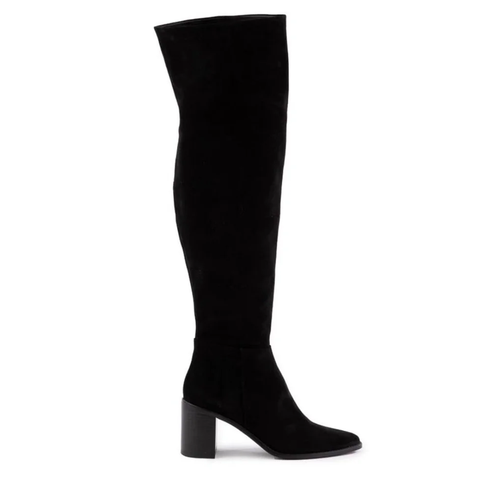 Seychelles Classic Microsuede Over the Knee Block Boots 7 M BLACK Regular Calf